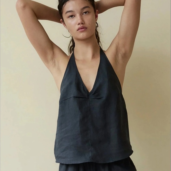 Deiji Studios Women Black Linen Halter Top X-Small - Picture 3 of 8